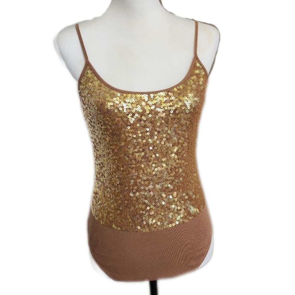 Express 100% cotton neutral colored bodysuit, sequin top, cotton bottom, M